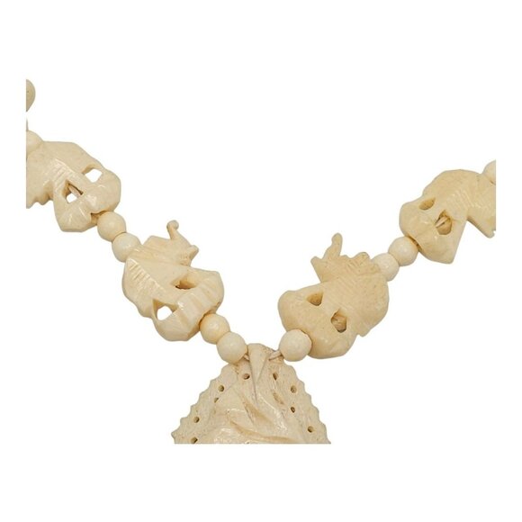 Bovine Bone Bead Beaded Elephant Carved Statement Necklace - Picture 3 of 6